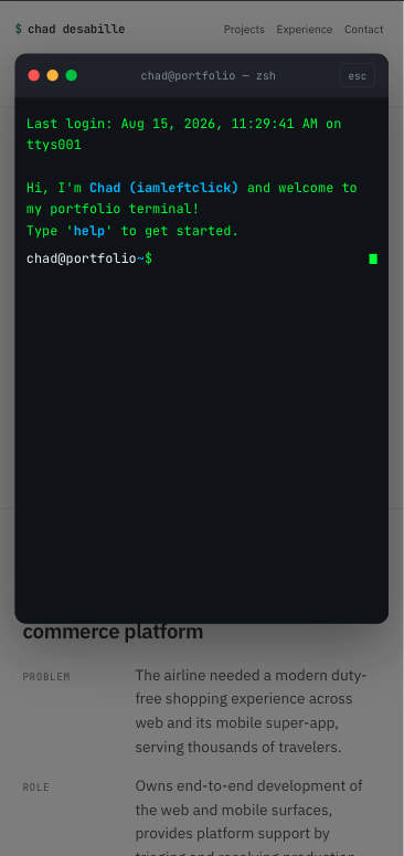 The portfolio's terminal easter egg on mobile